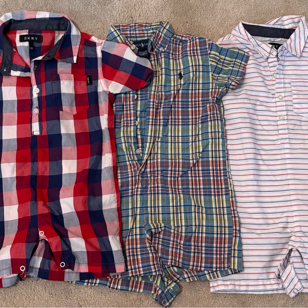 DKNY Kids Checkered Button Down Shirt - Red, Blue, and White